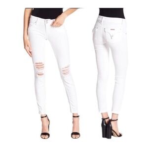 Hudson Collin Crop Skinny w/ Cuff jeans White distressed Sz 27